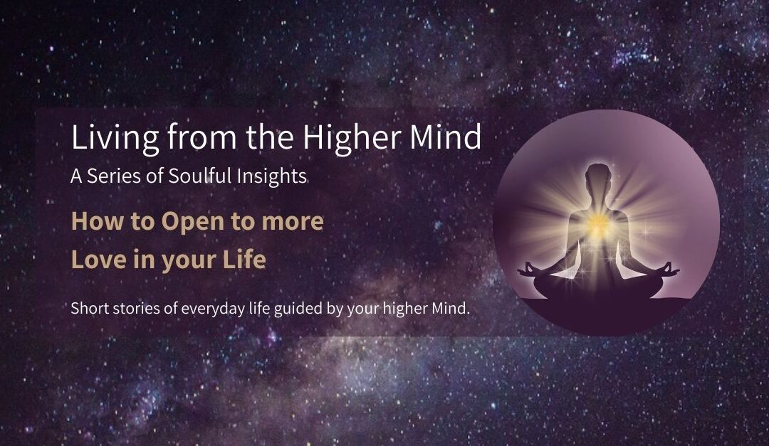 A cosmic universe background with a circular graphic of a meditating woman, light radiating from her heart, symbolizing the expansion of love and heart energy.